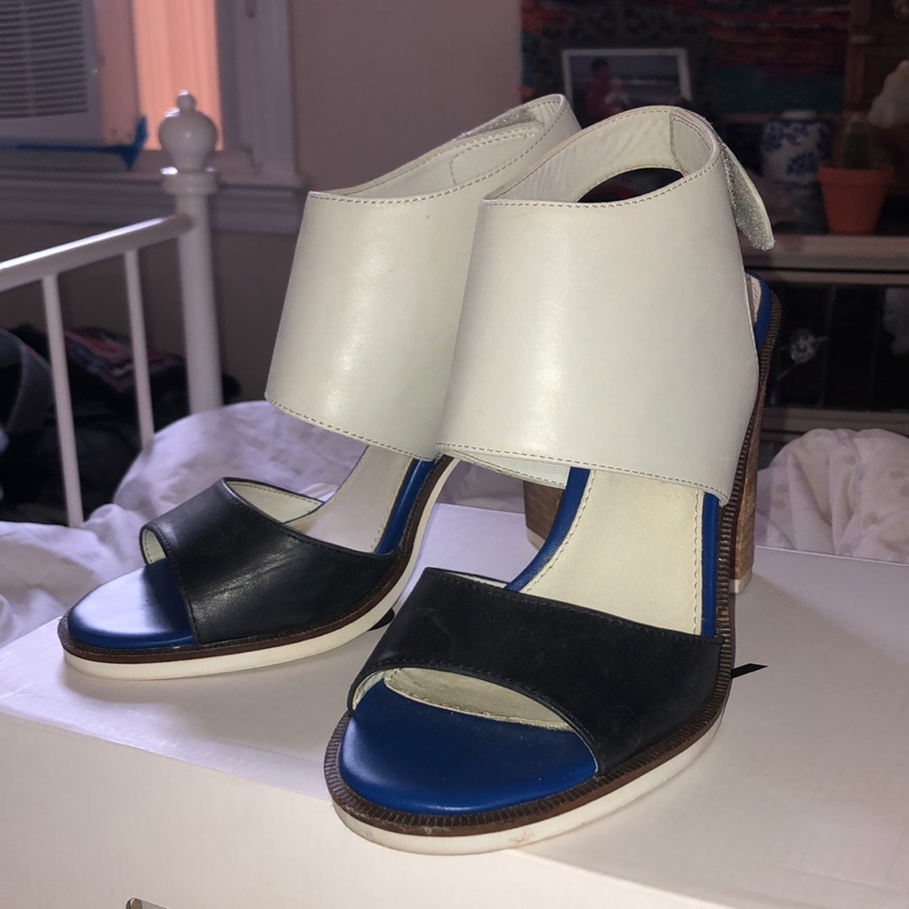 Aldo Leather black blue white block heel Sandals